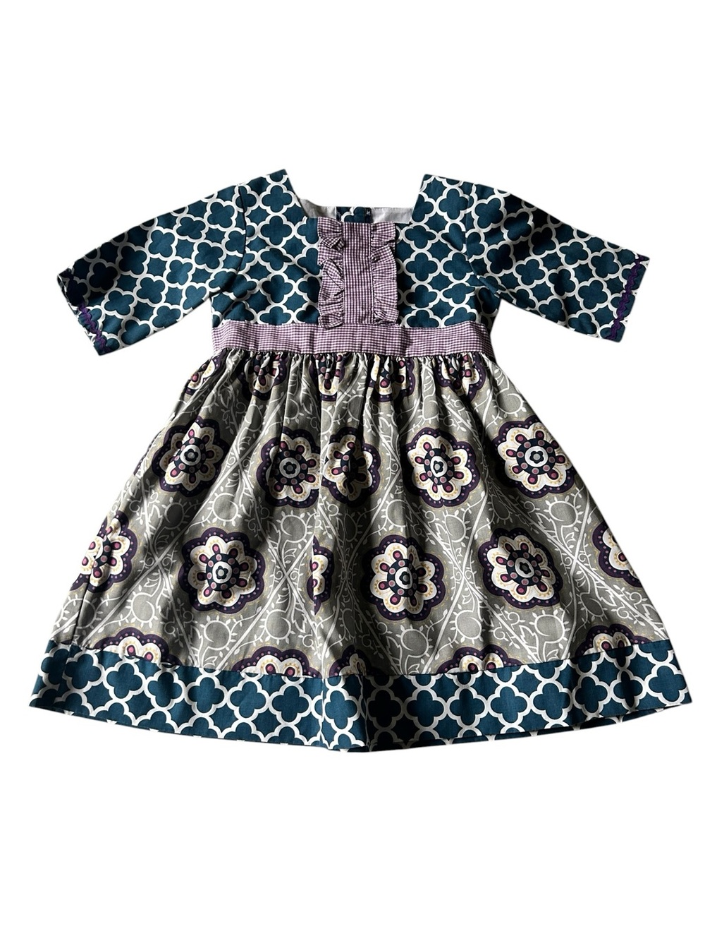 NWOT Stellybelly Navy Gray & Purple Preppy Medallion Dress